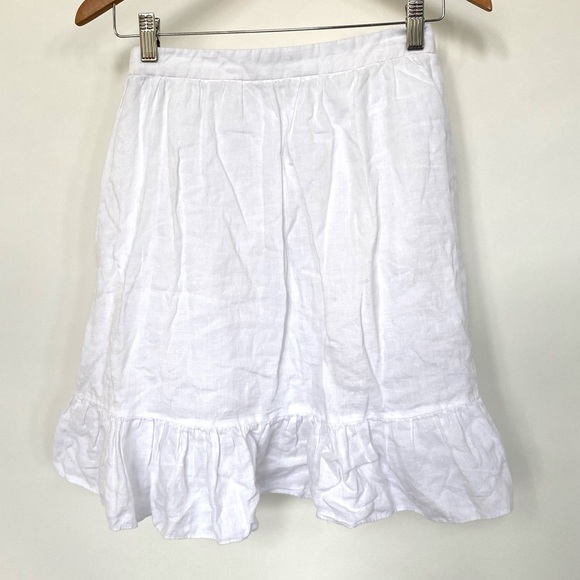 NWOT J.Crew White Linen Ruffle Faux Wrap Mini Skirt, Size 0 - Picture 5 of 6